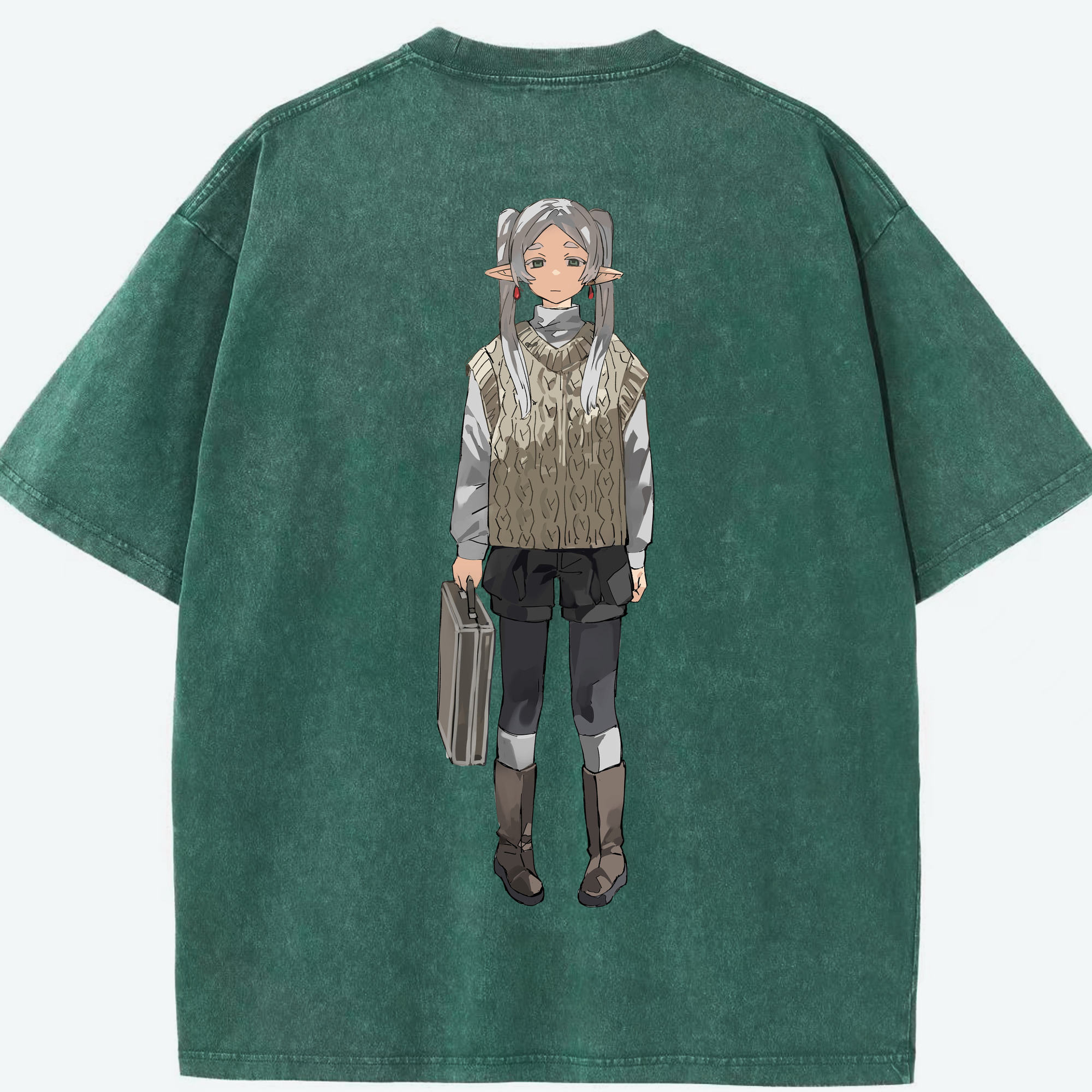 （画像用） 葬送のフリーレン Frieren 綿100% ヴィンテージ風 半袖Tシャツ（背面プリント）